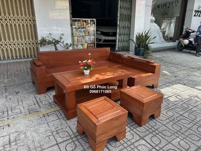 Sofa góc L gỗ Hương Đá mẫu trơn 2m10cm x 1m60cm 