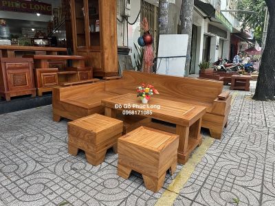 Sofa góc L gỗ Gõ Đỏ mẫu trơn 2m10cm x 1m60cm 