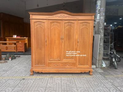 Tủ quần áo 4 cánh gỗ Gõ Đỏ cao cấp  -  Nguyên Khối 