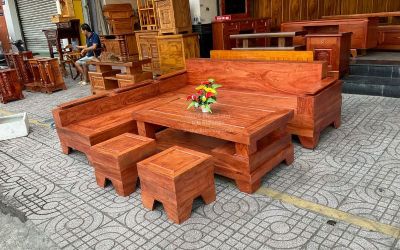 Bộ Sofa gỗ Hương Đá mẫu liền khối 2m10cm x 2m40cm
