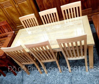 Bộ bàn ăn mặt liền 6 ghế _ gỗ sồi nga 