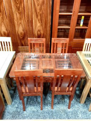 Bộ bàn ăn 4 ghế gỗ sồi Nga_ mẫu 2 tầng 