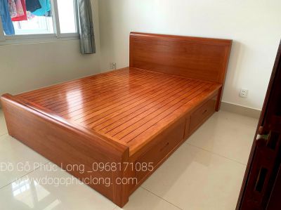 Giường ngủ gỗ xoan đào Nam Phi _ 1m60x2m _Hộp Ngăn Kéo 
