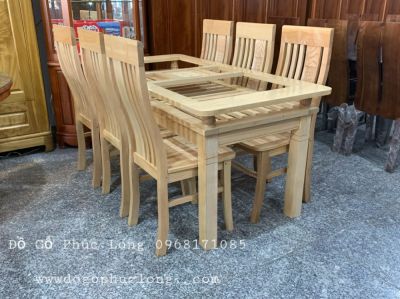 Bộ bàn ăn gỗ sồi Nga 6 ghế _ Mẫu 2 tầng 