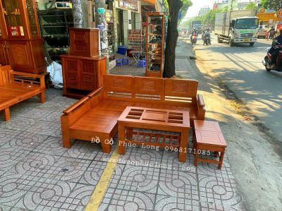 Bộ bàn ghế sofa góc L nhỏ gỗ Hương  _ 1m8 x 1m3