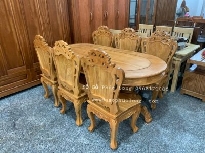 Bộ bàn ăn 6 ghế gỗ Gõ Đỏ Mẫu Ô Van _ Ghế Lu Y 