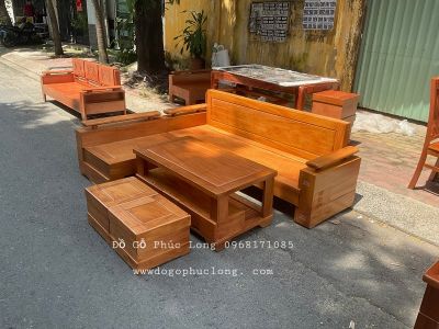 Bộ sofa cao cấp góc L gỗ GÕ ĐỎ hiện đại _ 2m10 x 1m60 