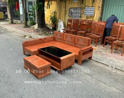 Bàn ghế sofa góc chữ L gỗ Hương 2m x 1m50 _ Bàn Bom Hiện Đại 