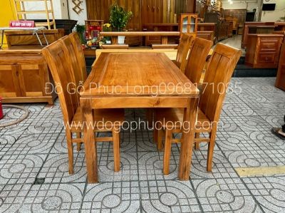 Bộ bàn ăn gỗ gõ đỏ cao cấp - 6 ghế 2 lá dọc