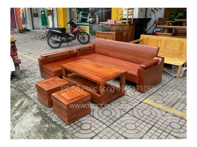 Bộ sofa gỗ Hương góc L tựa cong 2m10 x 1m6  